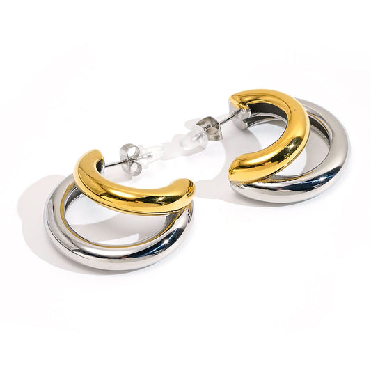 Two Tone Half Hoop Designer Premium Earrings - 18K Gold Plated