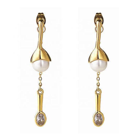 Pearl Sui Daga Designer Premium Earrings - 18K Gold Plated
