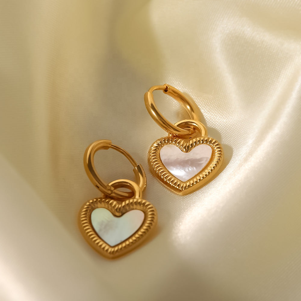Mother of Pearl Heart Hoops Premium Earrings - 18K Gold Plated