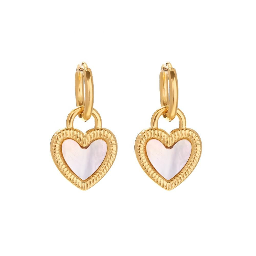 Mother of Pearl Heart Hoops Premium Earrings - 18K Gold Plated