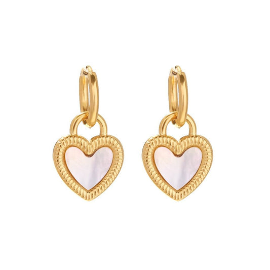 Mother of Pearl Heart Hoops Premium Earrings - 18K Gold Plated