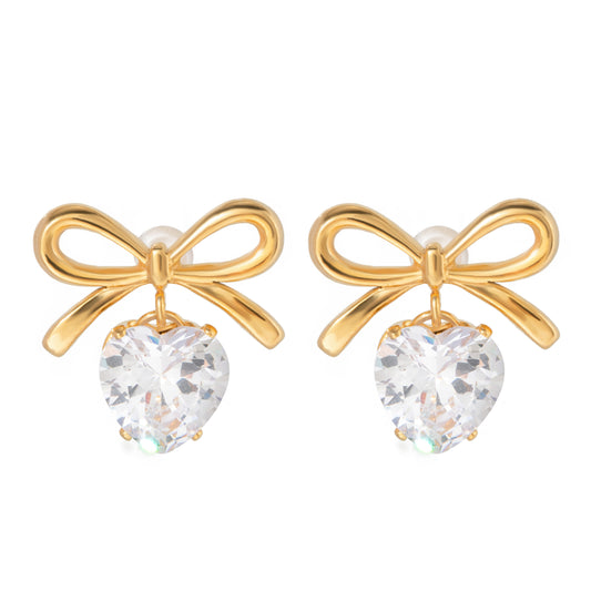 Bow Heart Premium Earrings - 18K Gold Plated