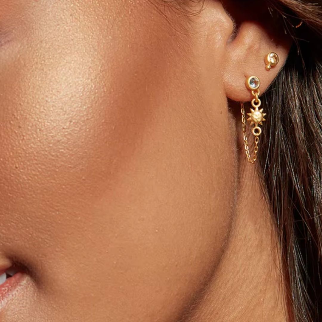 Sun & Moon Chain Premium Earrings - 18K Gold Plated