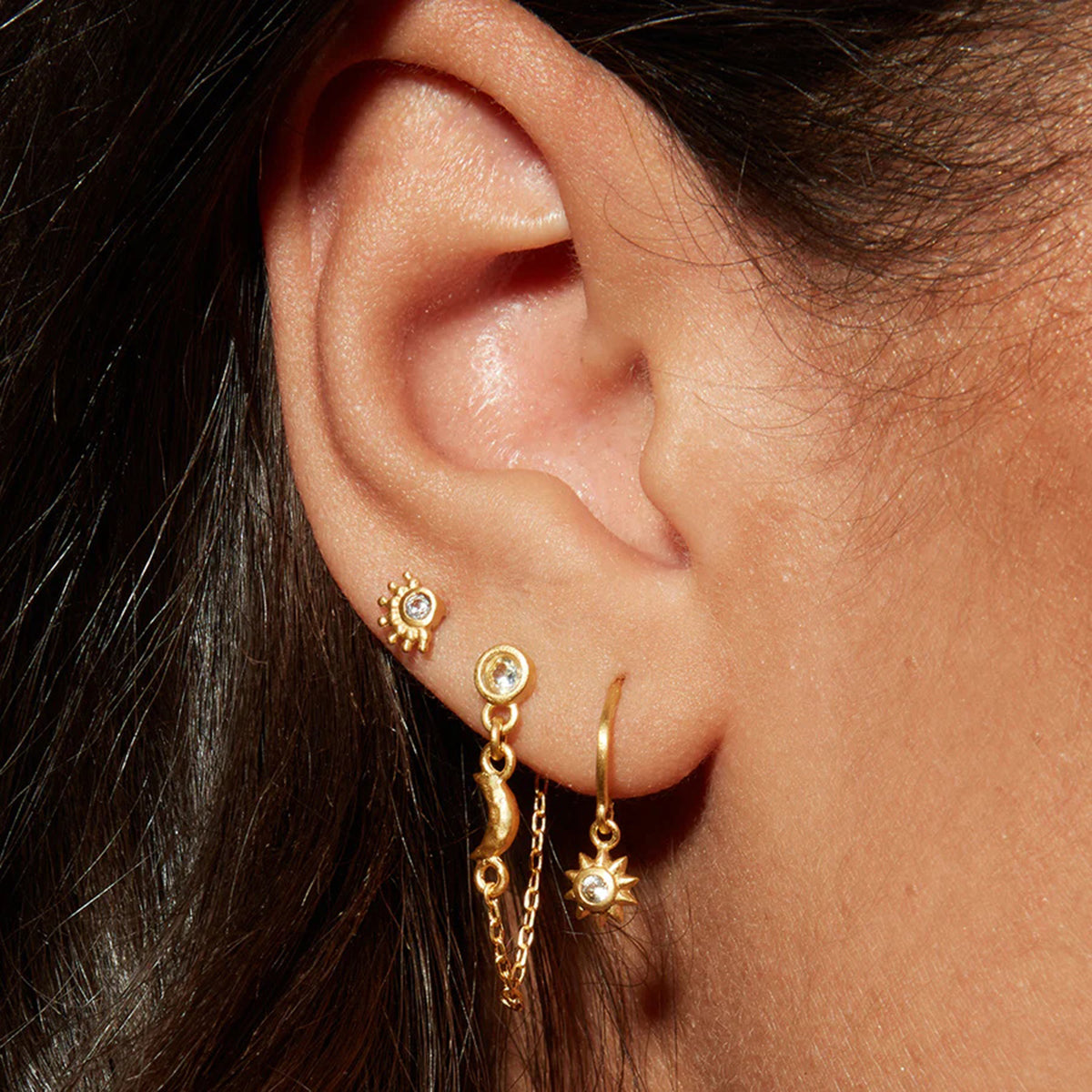 Sun & Moon Chain Premium Earrings - 18K Gold Plated