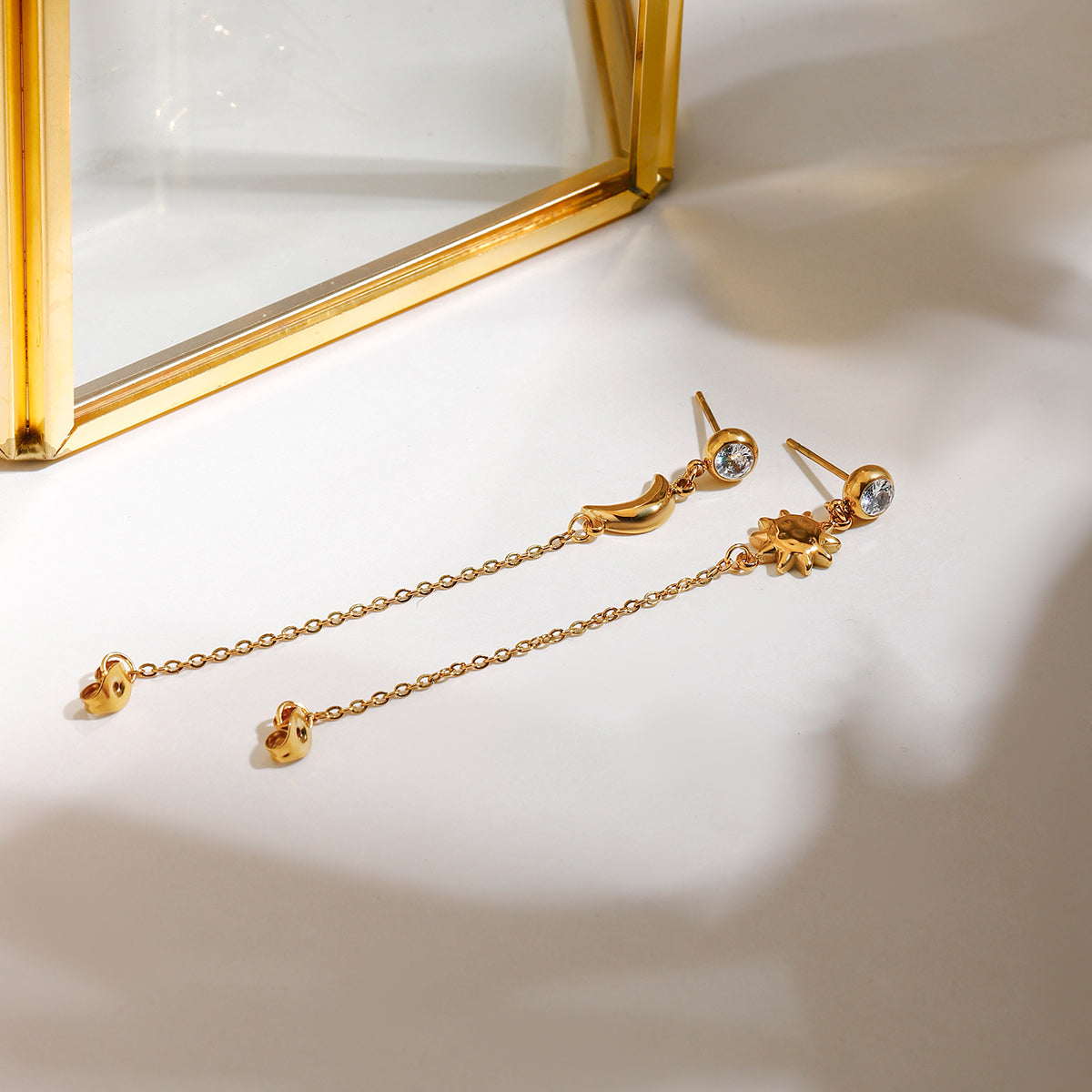 Sun & Moon Chain Premium Earrings - 18K Gold Plated