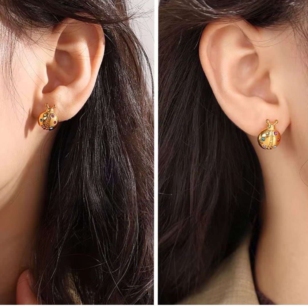 Ladybug Studs Premium Earrings - 18K Gold Plated