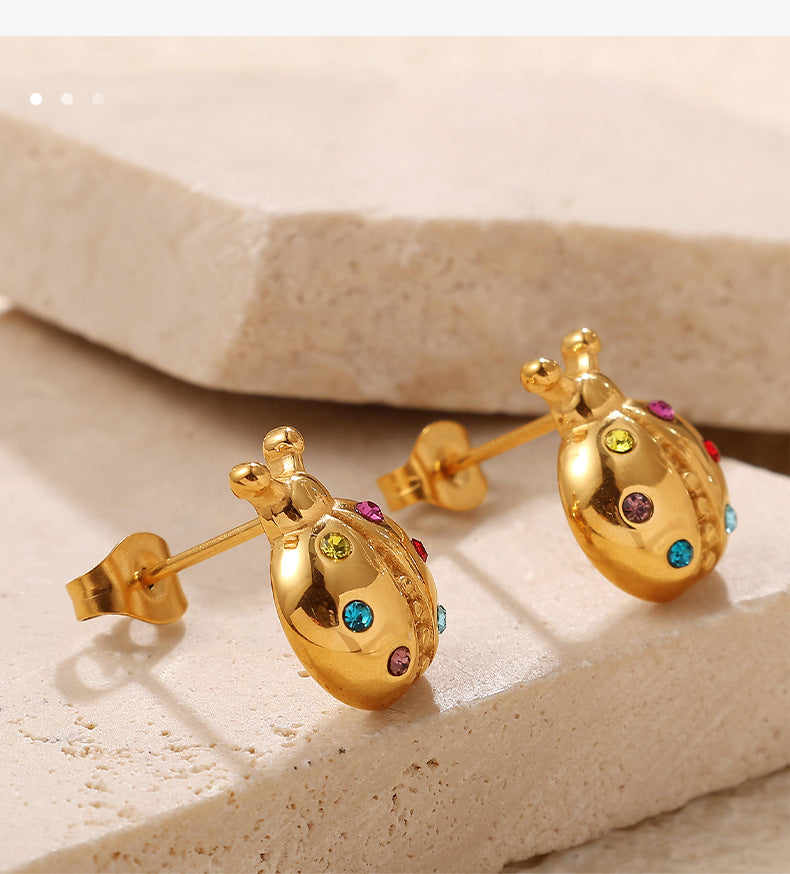 Ladybug Studs Premium Earrings - 18K Gold Plated