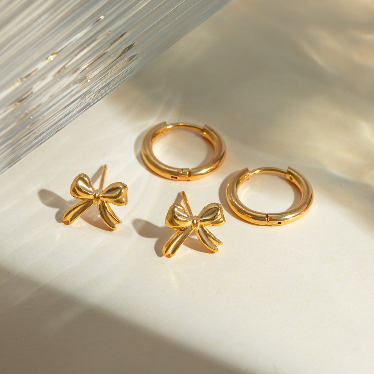 Bow & Hoops Stack Set Premium Earrings - 18K Gold Plated