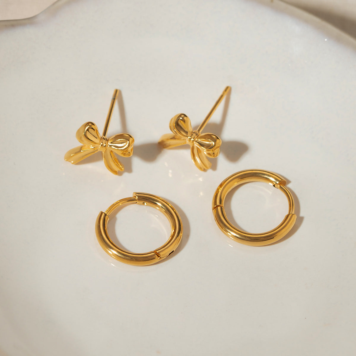 Bow & Hoops Stack Set Premium Earrings - 18K Gold Plated