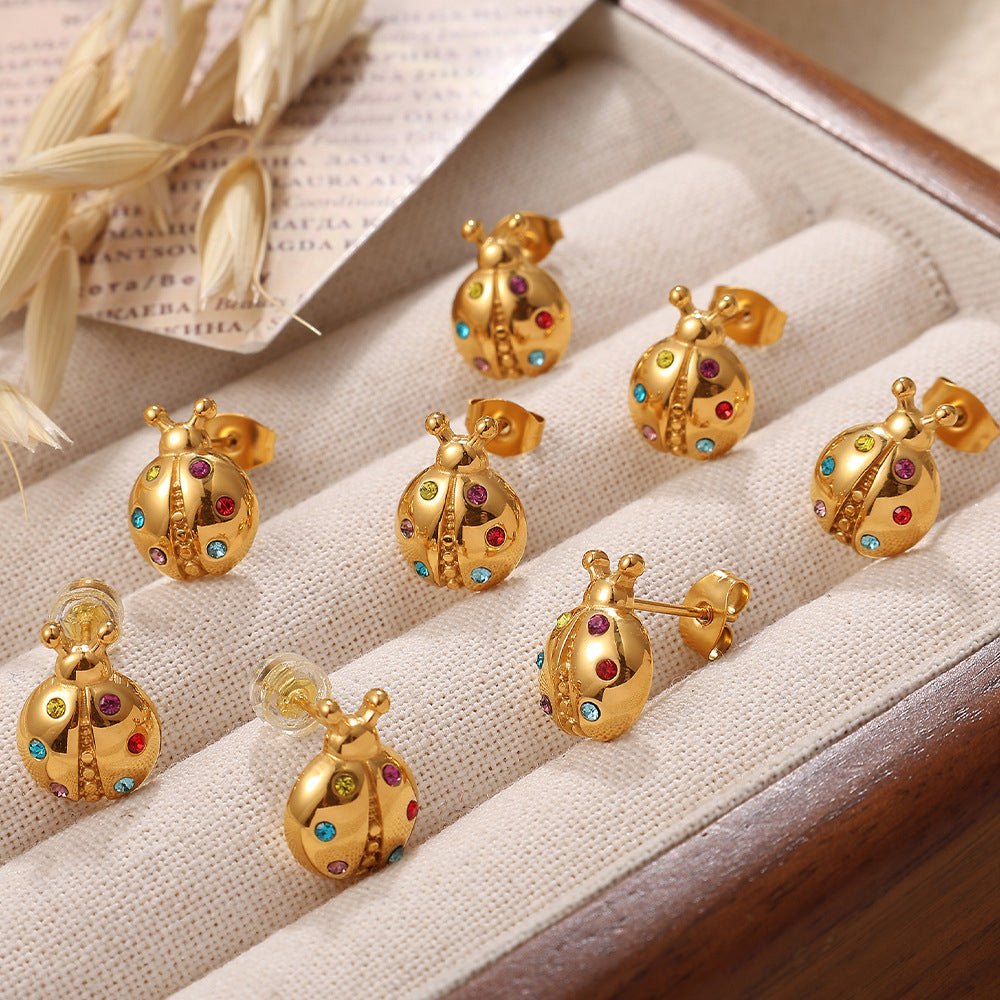 Ladybug Studs Premium Earrings - 18K Gold Plated