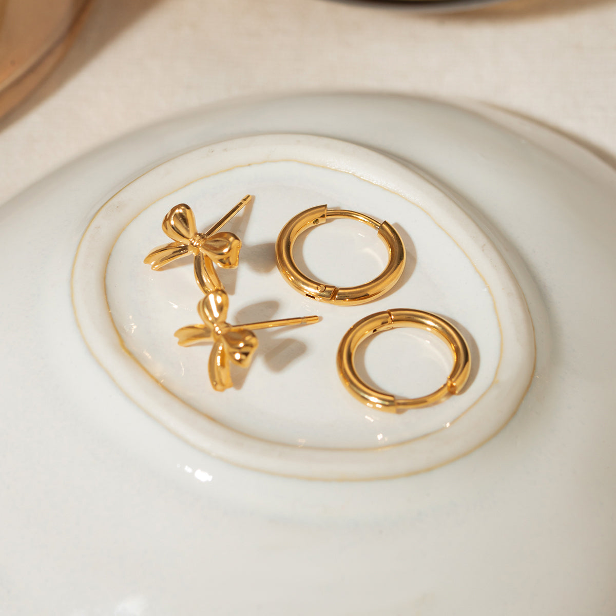 Bow & Hoops Stack Set Premium Earrings - 18K Gold Plated