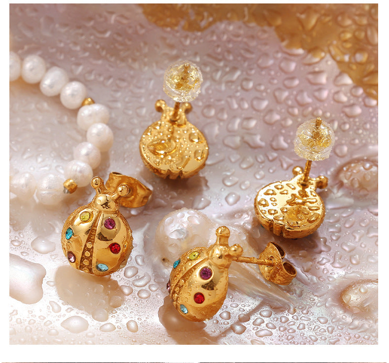 Ladybug Studs Premium Earrings - 18K Gold Plated