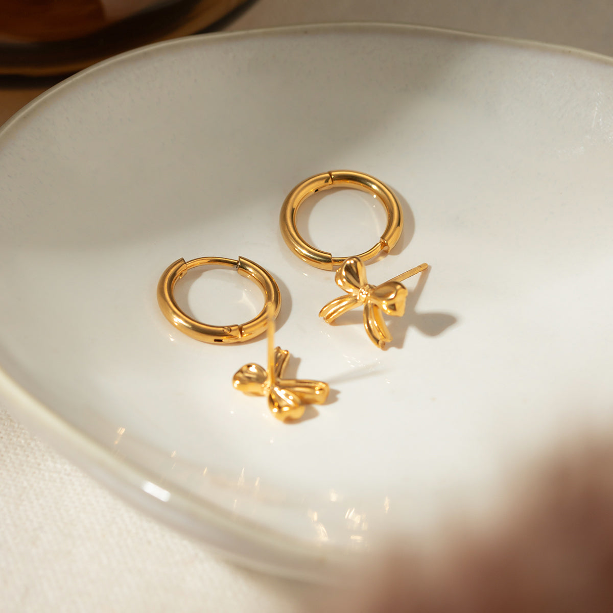 Bow & Hoops Stack Set Premium Earrings - 18K Gold Plated