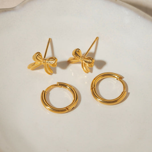 Bow & Hoops Stack Set Premium Earrings - 18K Gold Plated