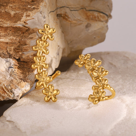 Flora Ear Climbers Premium Earrings - 18K Gold Plated