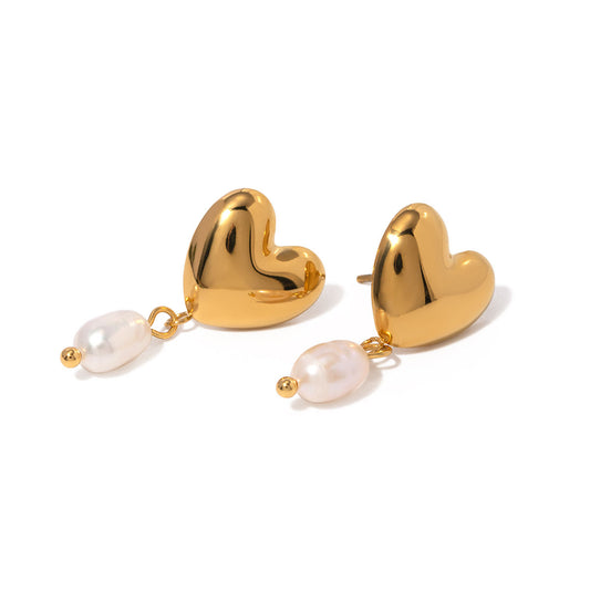 Pearl heart Premium Earrings - 18K Gold Plated