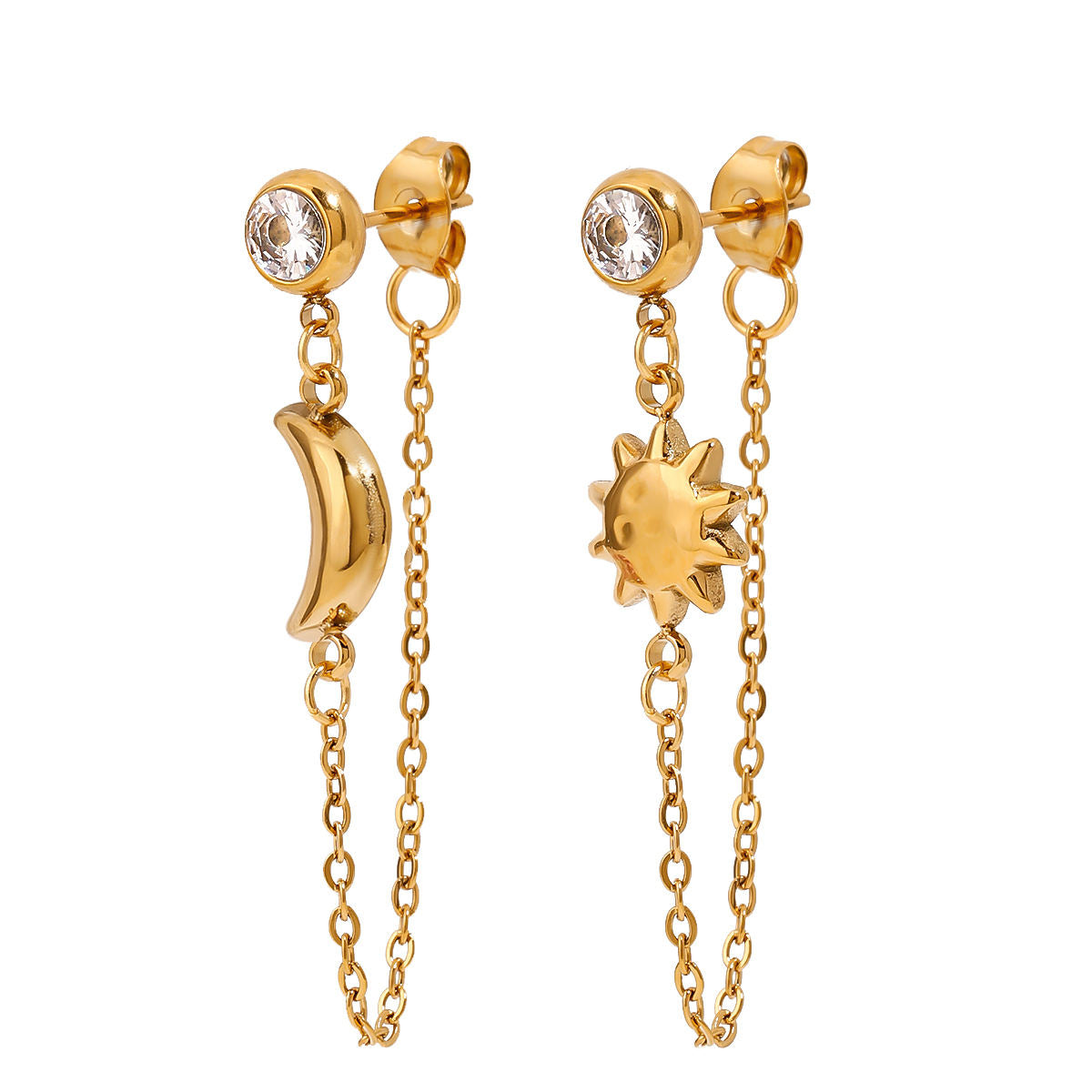 Sun & Moon Chain Premium Earrings - 18K Gold Plated