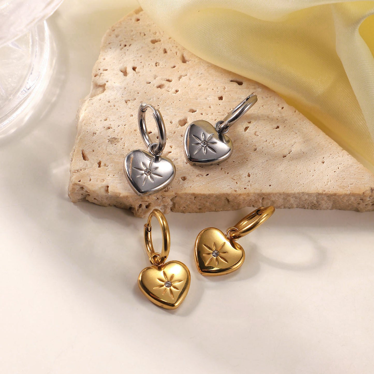 True North Heart Hoop Premium Earrings - 18K Gold Plated