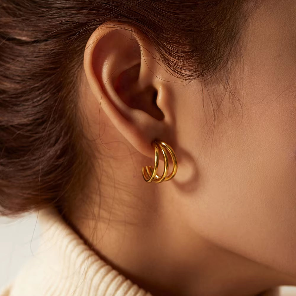 Triple Half Hoop Premium Earrings - 18K Gold Plated