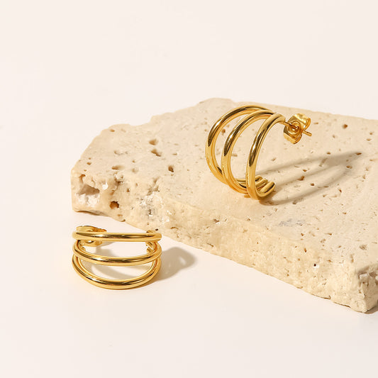Triple Half Hoop Premium Earrings - 18K Gold Plated