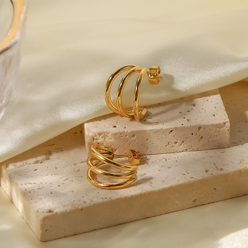 Triple Half Hoop Premium Earrings - 18K Gold Plated