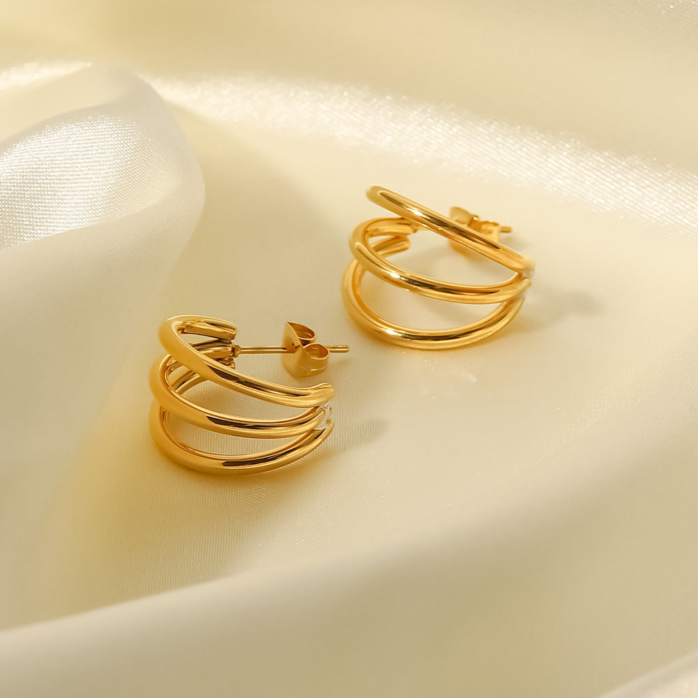 Triple Half Hoop Premium Earrings - 18K Gold Plated