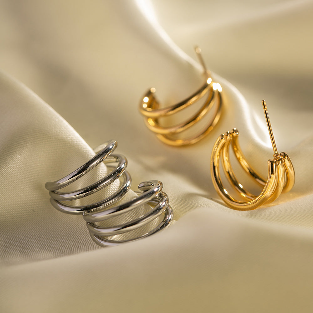 Triple Half Hoop Premium Earrings - 18K Gold Plated