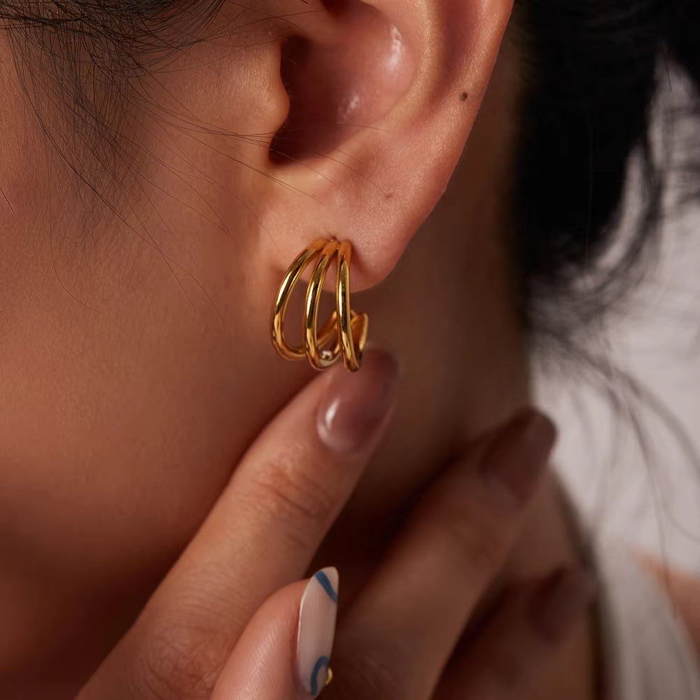 Triple Half Hoop Premium Earrings - 18K Gold Plated