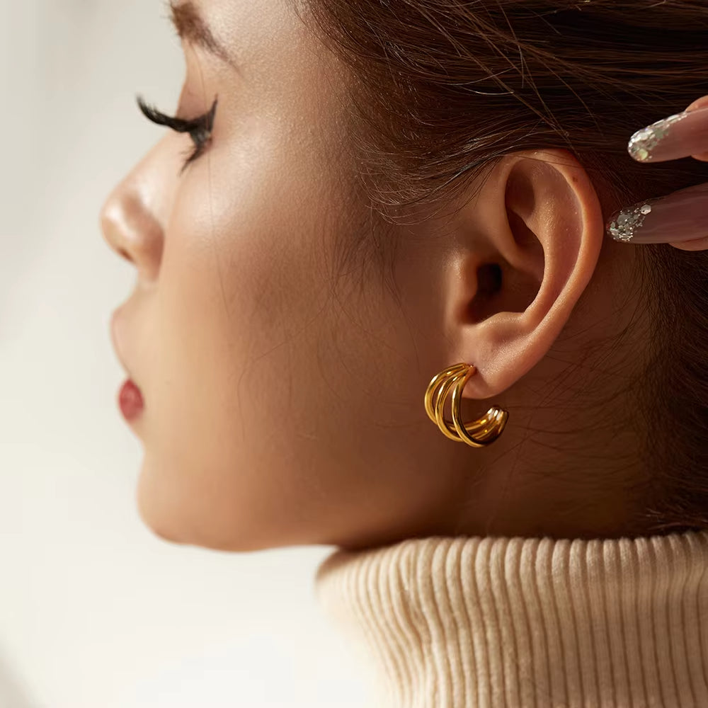 Triple Half Hoop Premium Earrings - 18K Gold Plated