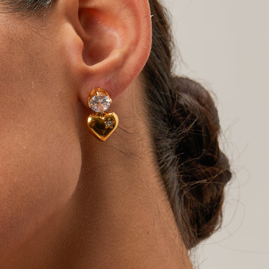 Koko Zircon Heart Premium Earrings - 18K Gold Plated