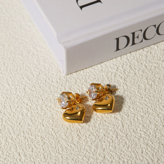 Koko Zircon Heart Premium Earrings - 18K Gold Plated