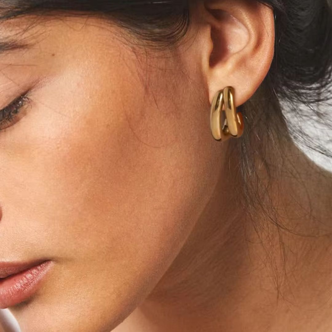 Alia Double Half Hoop Premium Earrings - 18K Gold Plated