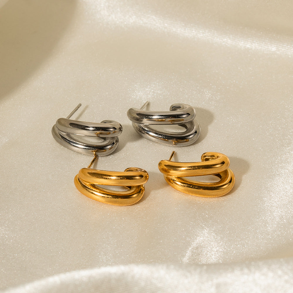 Alia Double Half Hoop Premium Earrings - 18K Gold Plated