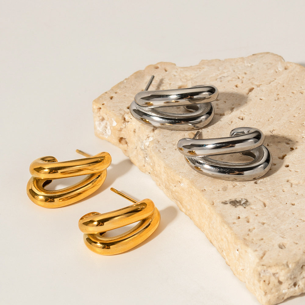Alia Double Half Hoop Premium Earrings - 18K Gold Plated