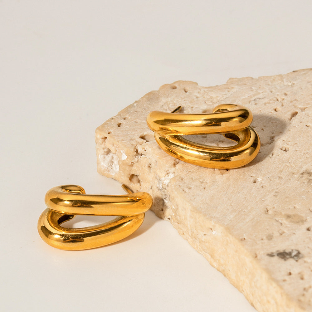 Alia Double Half Hoop Premium Earrings - 18K Gold Plated