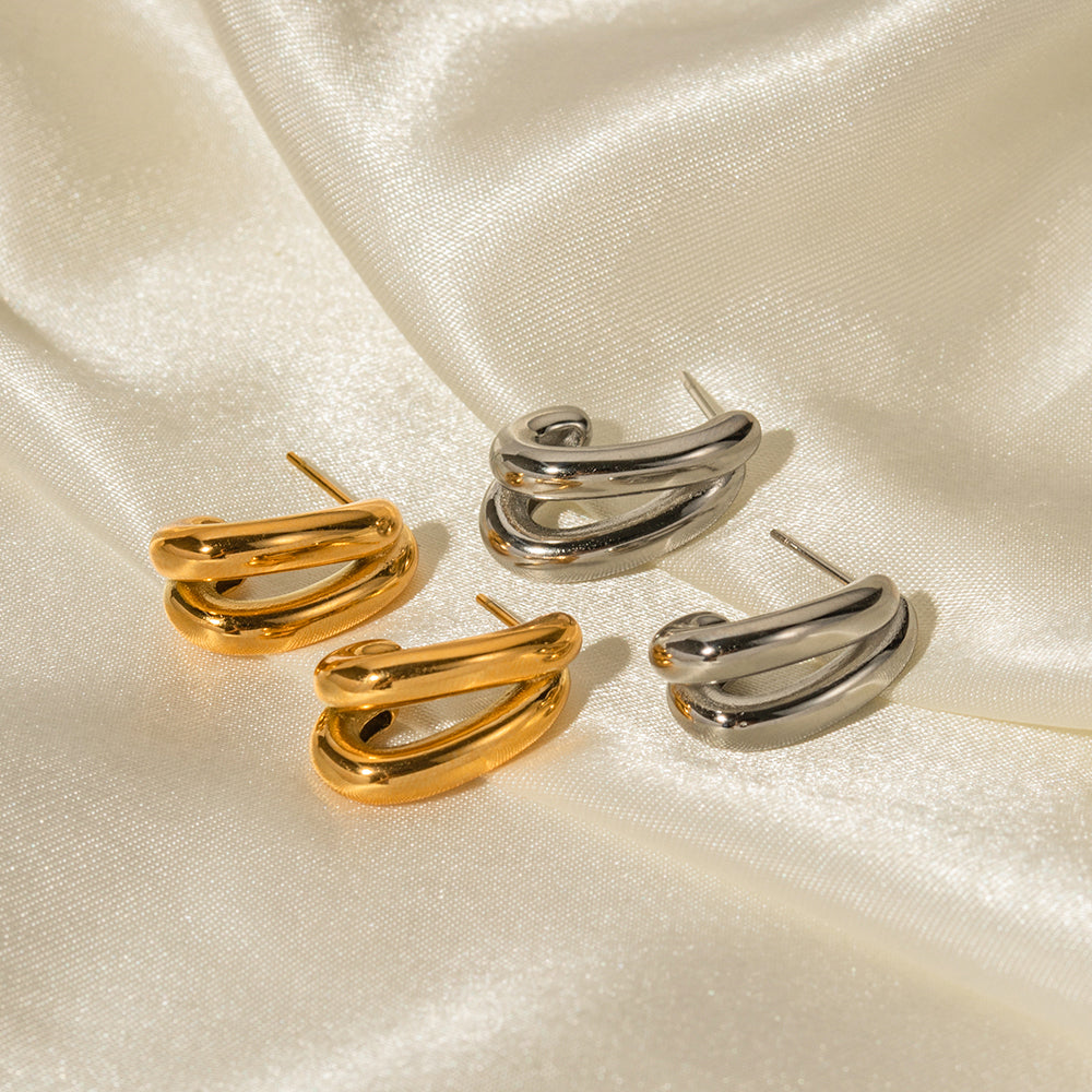 Alia Double Half Hoop Premium Earrings - 18K Gold Plated