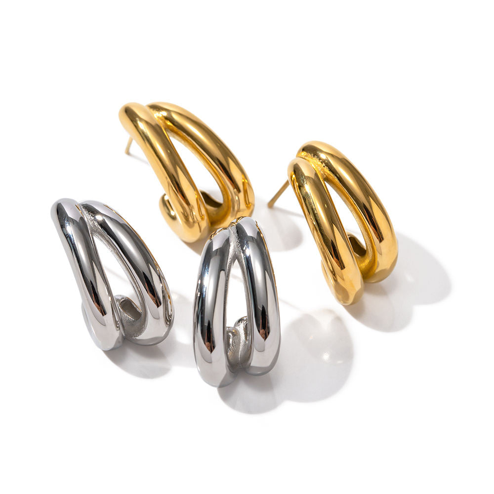 Alia Double Half Hoop Premium Earrings - 18K Gold Plated