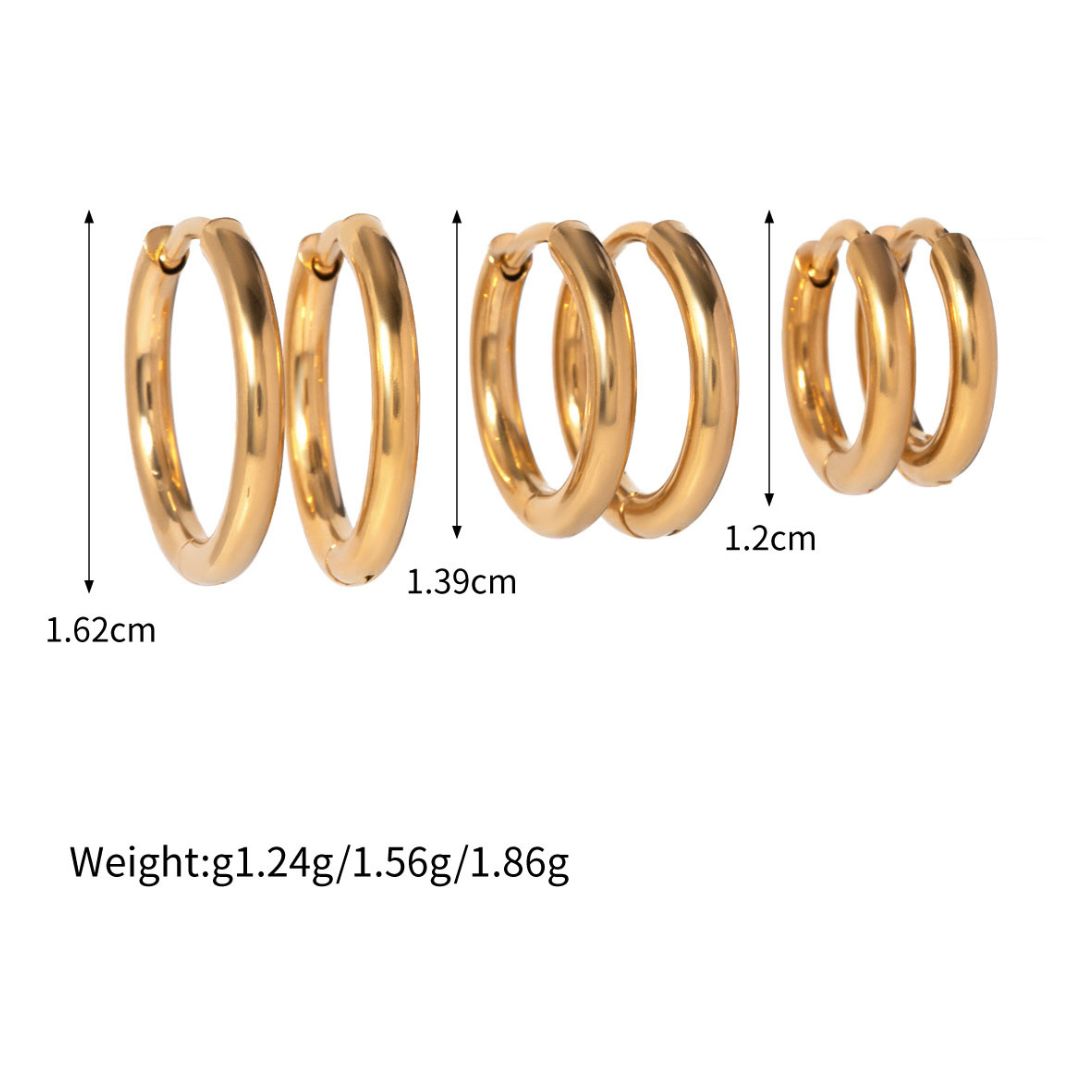 Elva Classic Hoops Set Premium Earrings - 18K Gold Plated