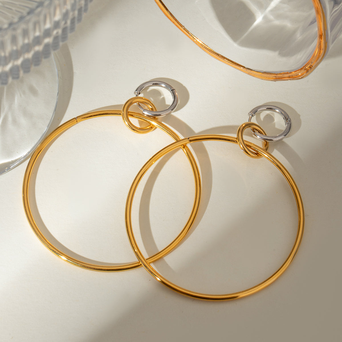 Kira Statement Two Tone Hoops Premium Earrings - 18K Gold Plated