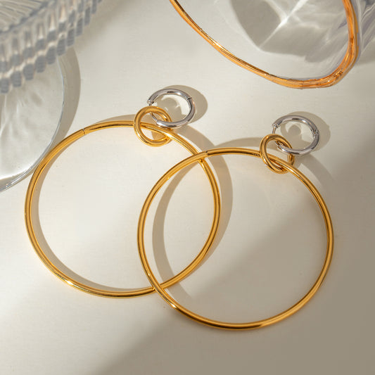 Kira Statement Two Tone Hoops Premium Earrings - 18K Gold Plated
