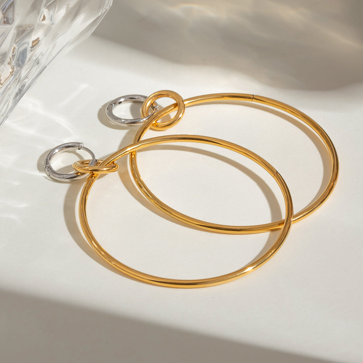 Kira Statement Two Tone Hoops Premium Earrings - 18K Gold Plated