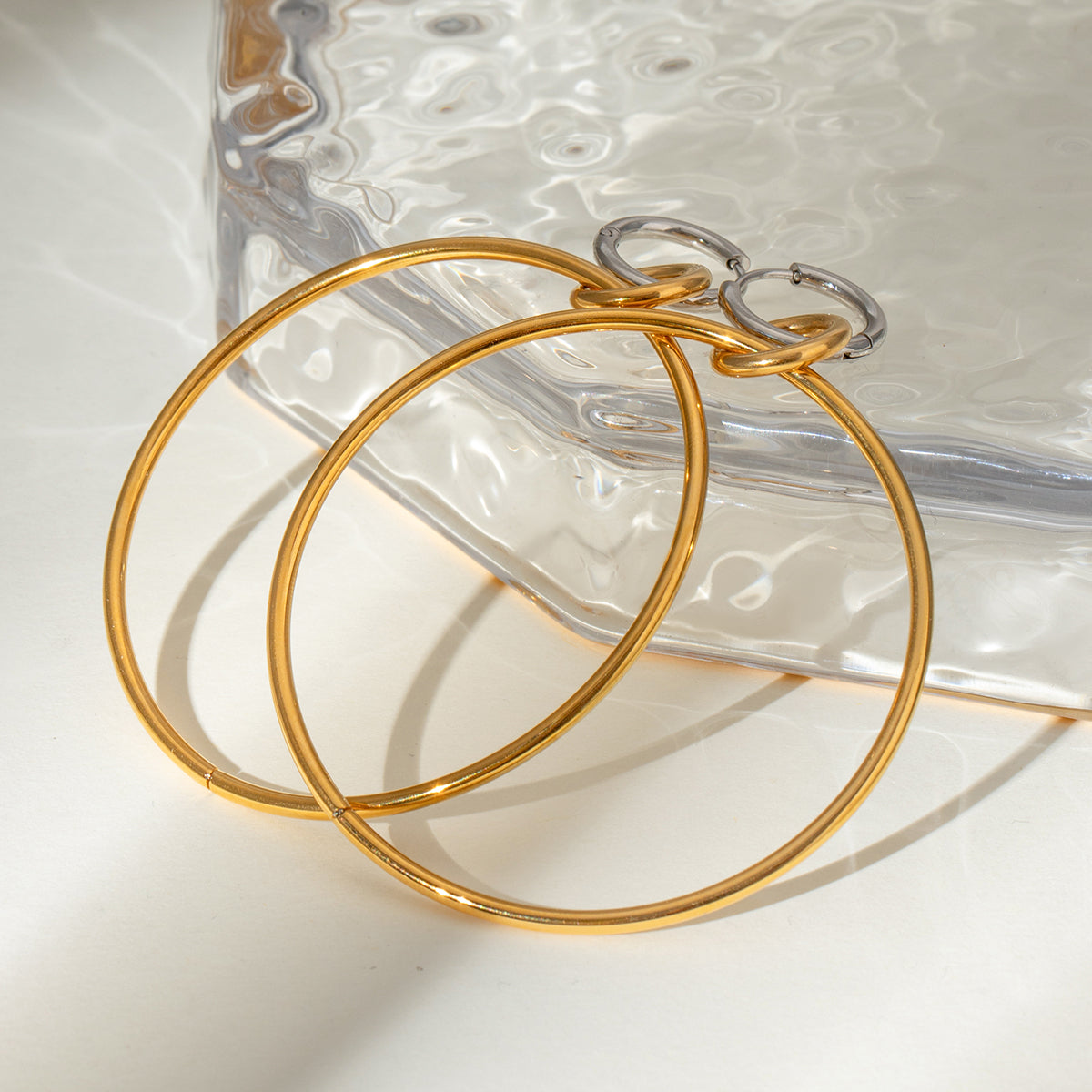 Kira Statement Two Tone Hoops Premium Earrings - 18K Gold Plated