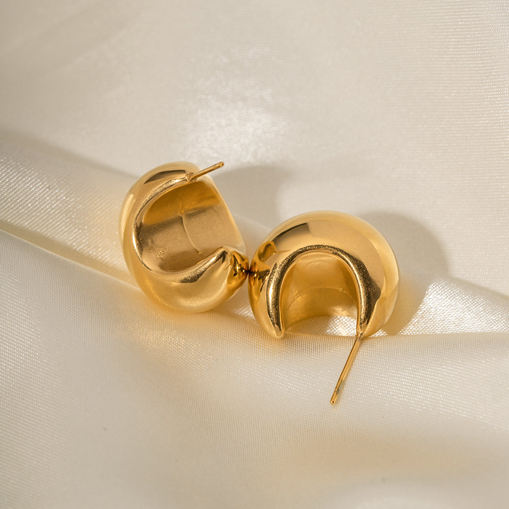 Aveni Half Moon Studs Premium Earrings - 18K Gold Plated