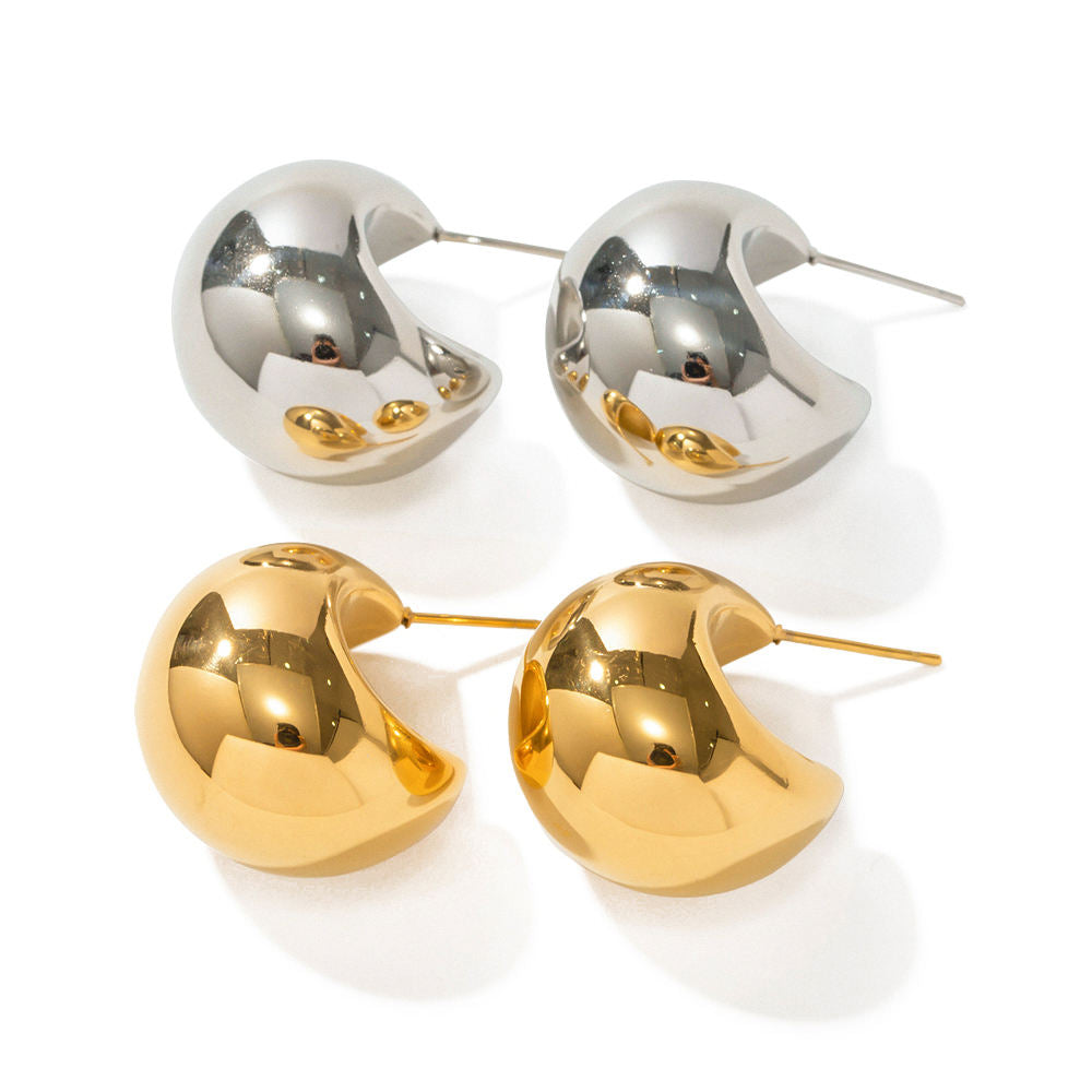 Aveni Half Moon Studs Premium Earrings - 18K Gold Plated
