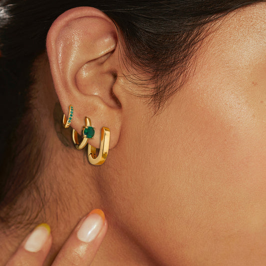 Green Classic Hoops Set Premium Earrings - 18K Gold Plated