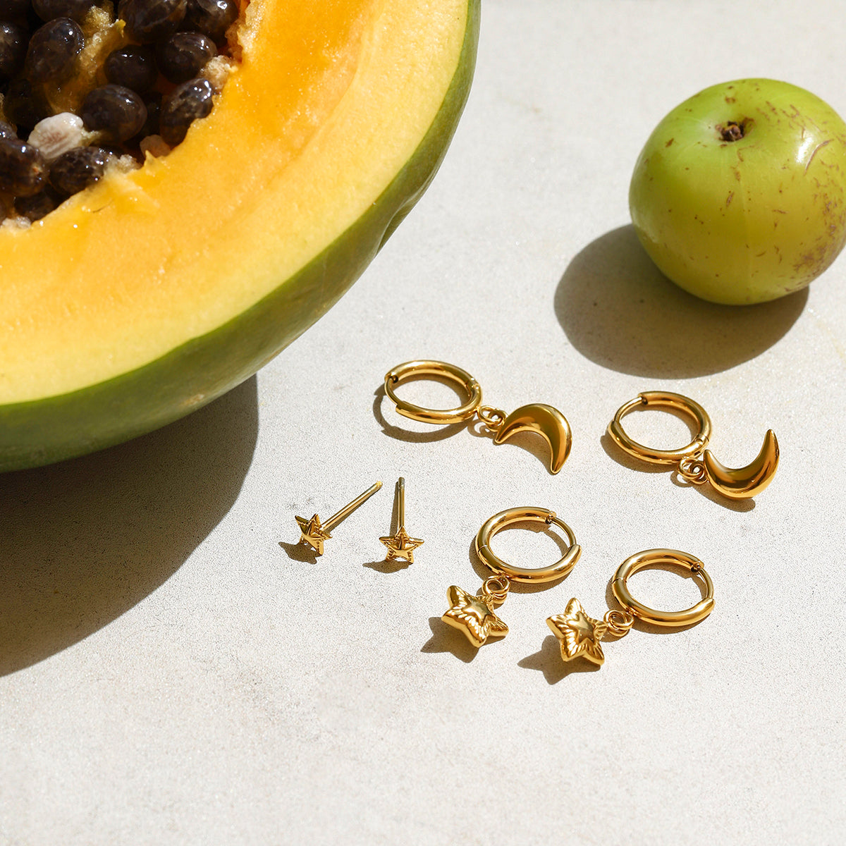 Moon & Stars Premium Stack Earrings - 18K Gold Plated