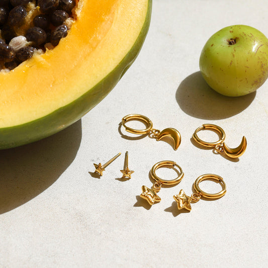 Moon & Stars Premium Stack Earrings - 18K Gold Plated