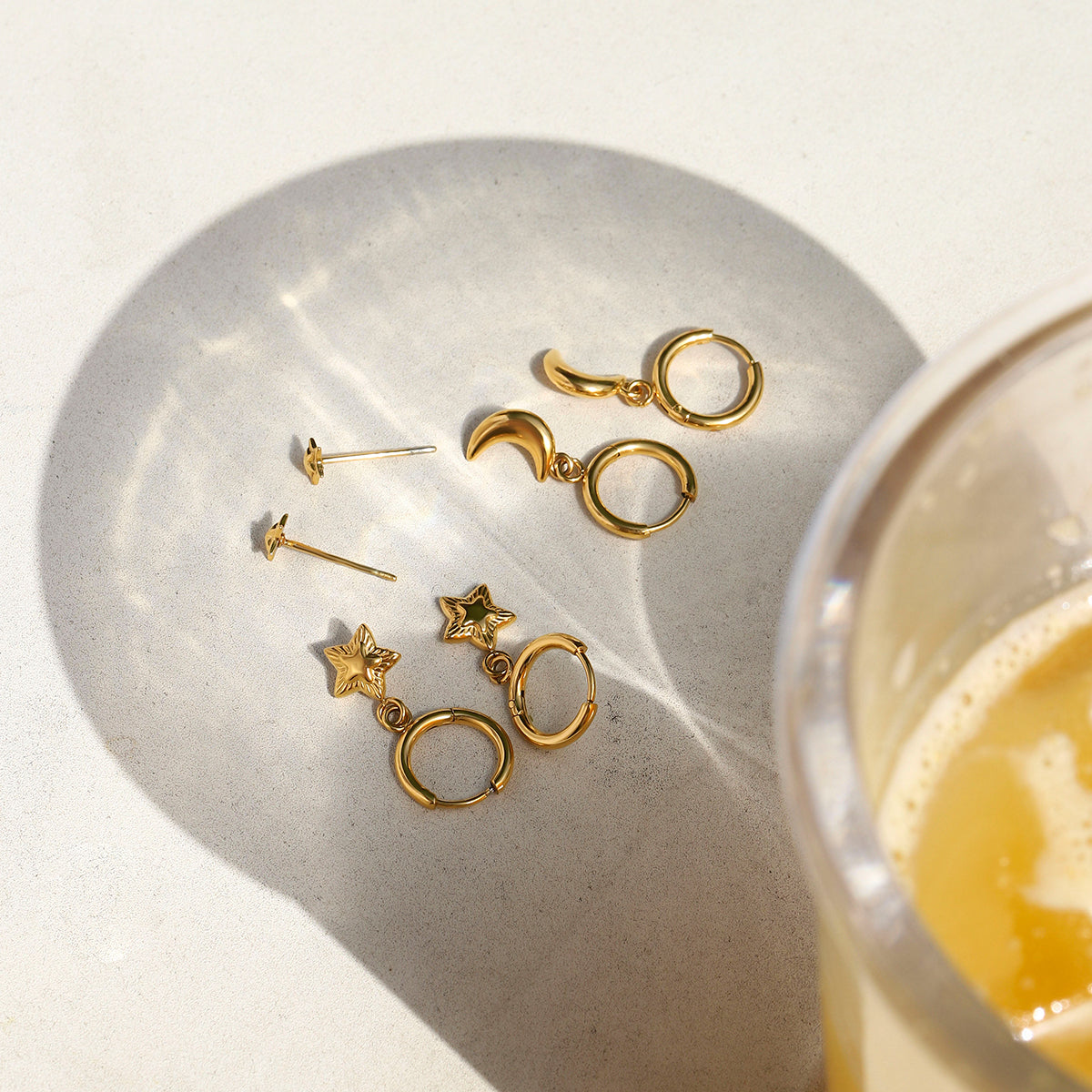 Moon & Stars Premium Stack Earrings - 18K Gold Plated