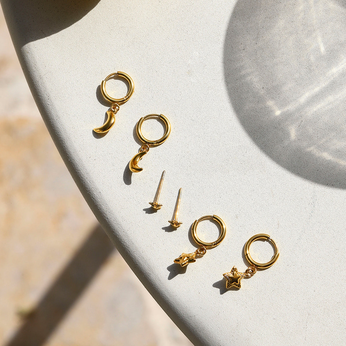 Moon & Stars Premium Stack Earrings - 18K Gold Plated