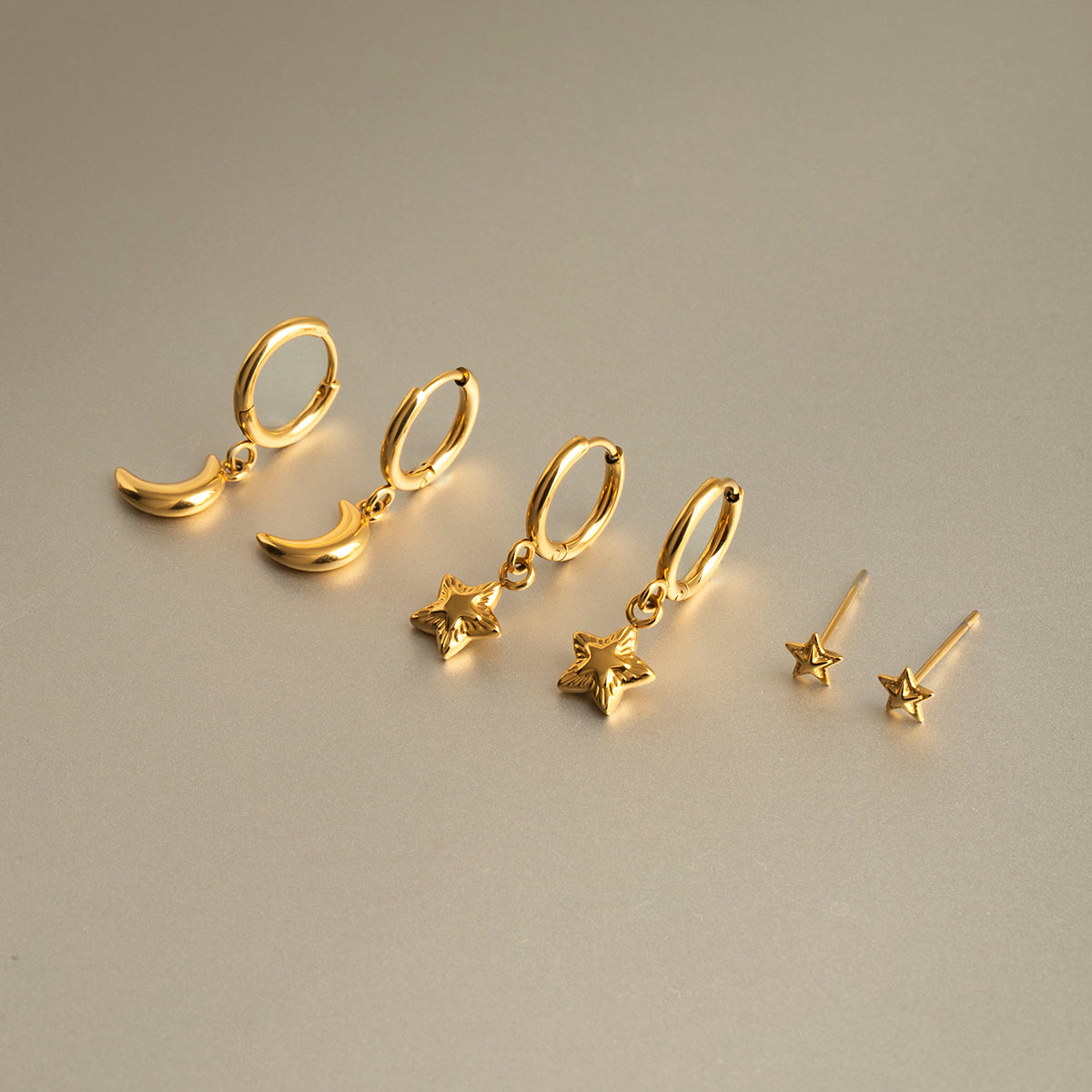 Moon & Stars Premium Stack Earrings - 18K Gold Plated